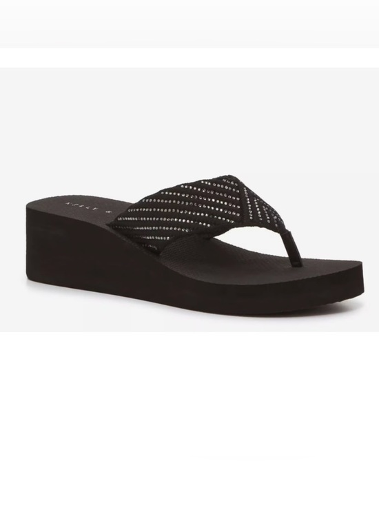 Kelly & Katie Shoes - Kelly & Katie Black Wedge Flip Flop Thong Platform Sandal with Rhinestone Accent